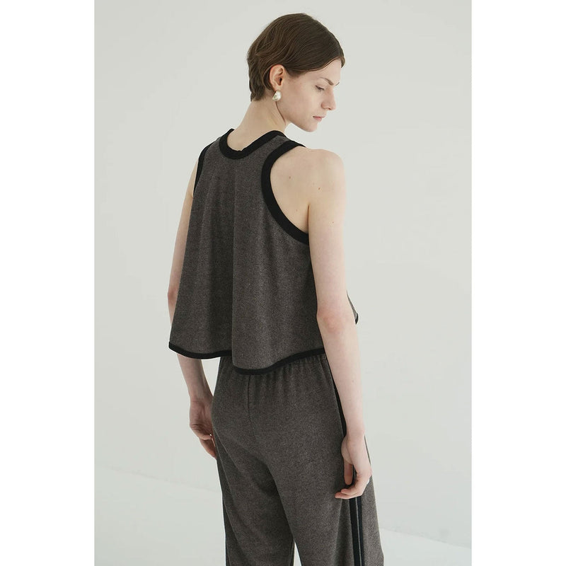 PILE FLARE TANK TOPS -BROWN-