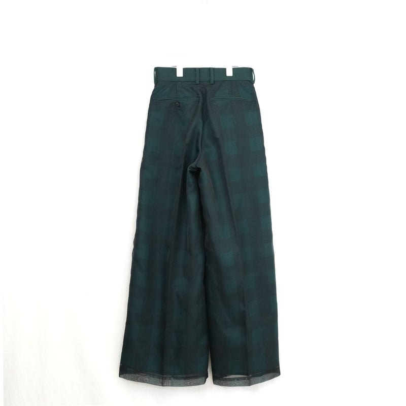 SHEER PLAID WIDE PANTS-C/BROWN-