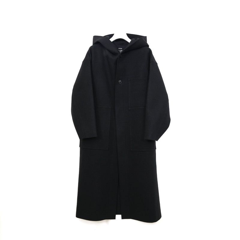 MELTON HOODED WORK COAT-BLACK-