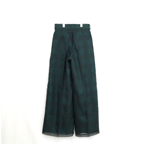SHEER PLAID WIDE PANTS-GREEN-