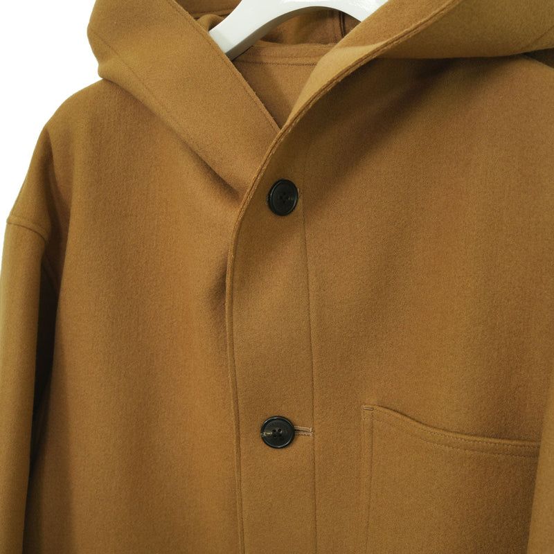 MELTON HOODED WORK COAT-BLACK-