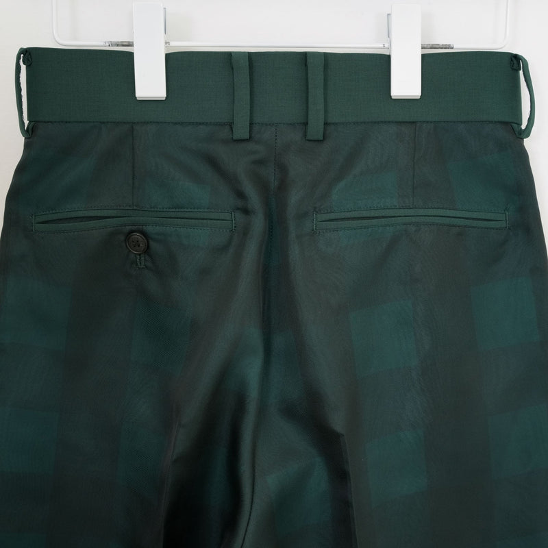 SHEER PLAID WIDE PANTS-GREEN-