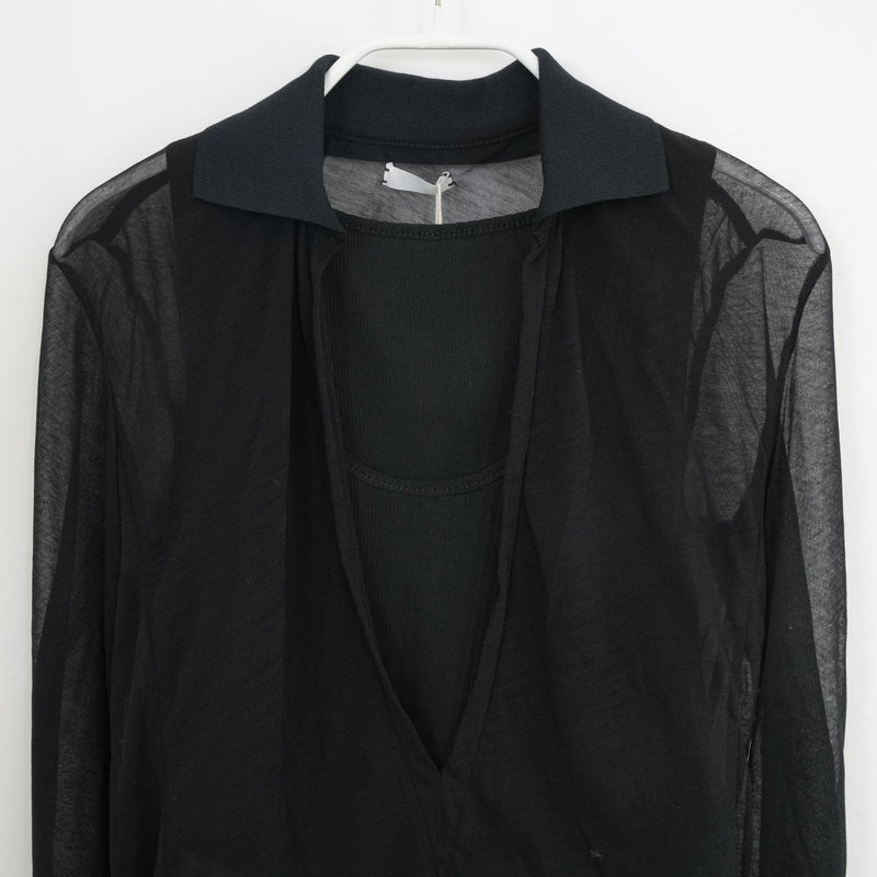 SHEER LAYERED POLO-BLACK-