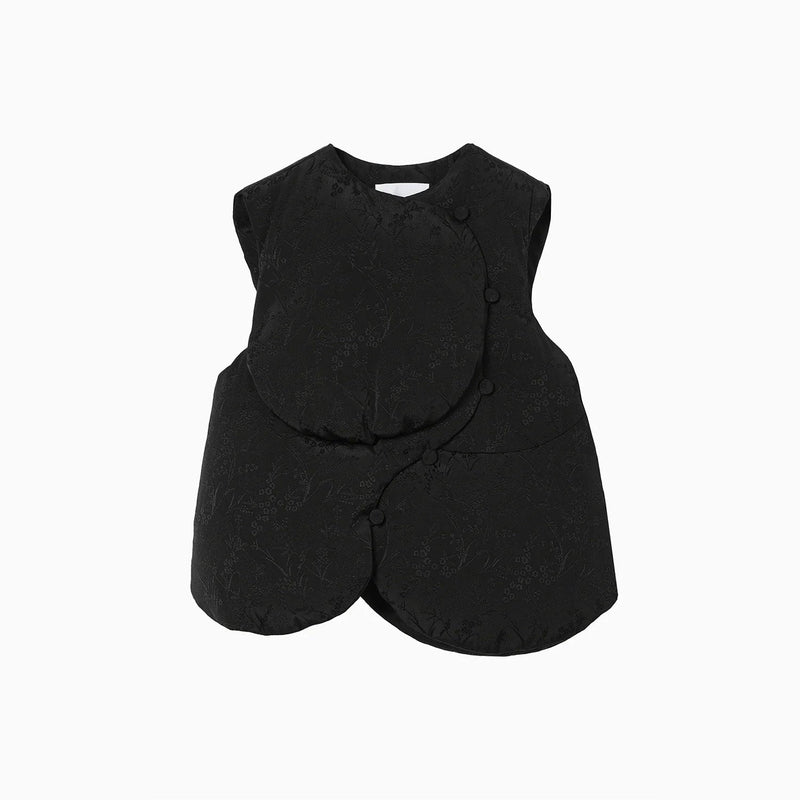 Floral Jacquard Rounded Down Vest - black