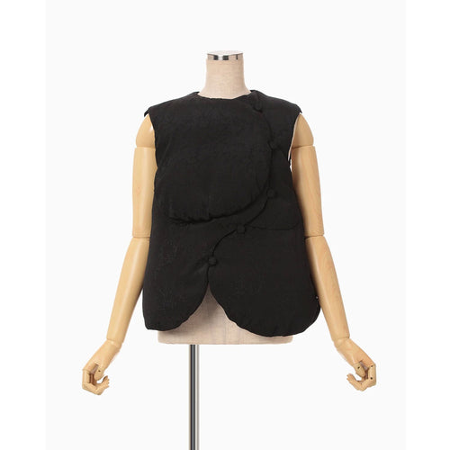 Floral Jacquard Rounded Down Vest - black