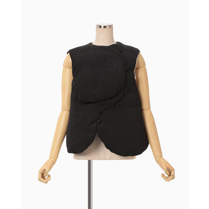 Floral Jacquard Rounded Down Vest - black