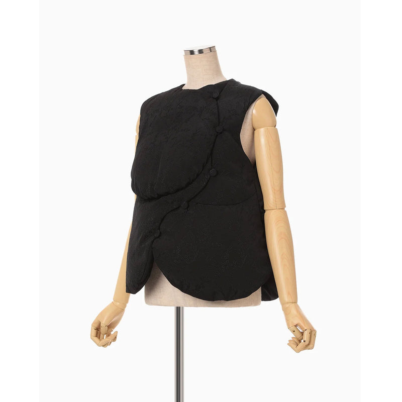 Floral Jacquard Rounded Down Vest - black