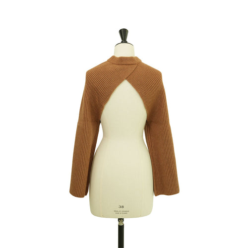 RIBBED KNIT WOOL SHRUG-CAMEL-