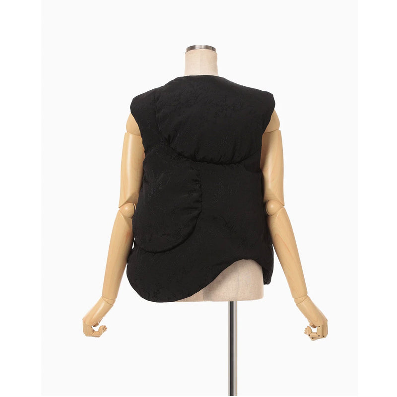 Floral Jacquard Rounded Down Vest - black