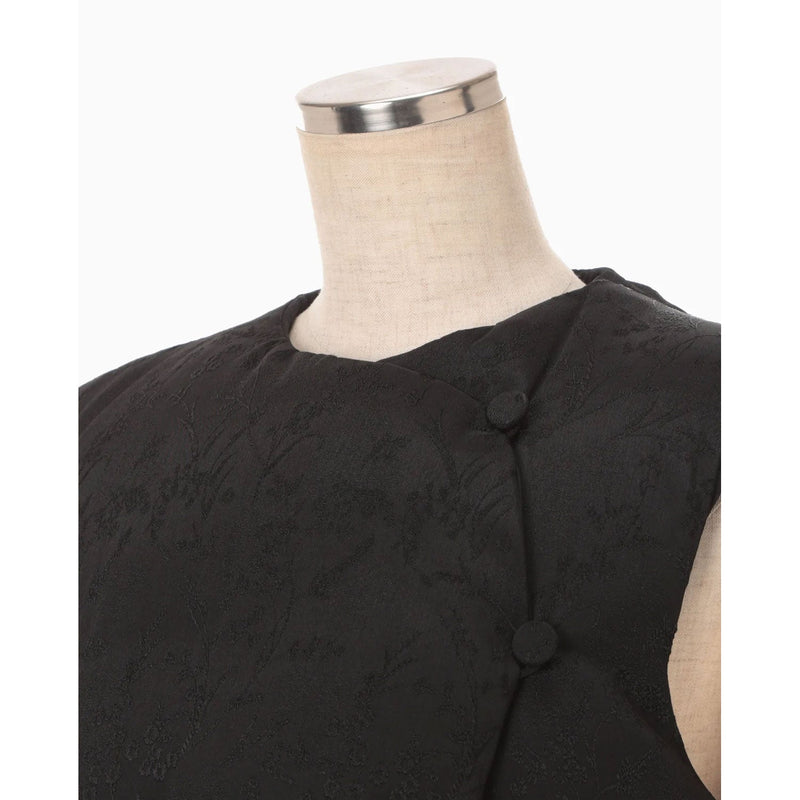 Floral Jacquard Rounded Down Vest - black