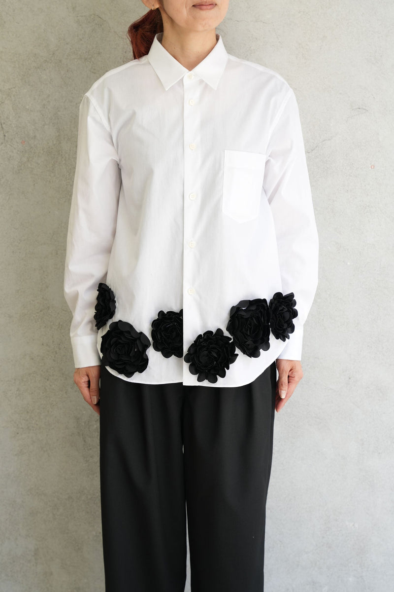 フラワーモチーフシャツ-WHITE×BLACK-