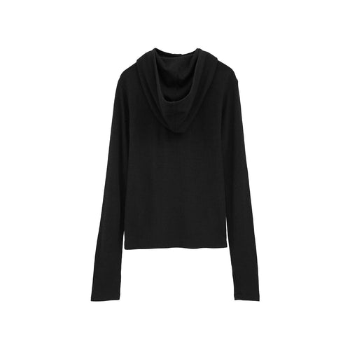 WOOL RIB HOODED TIGHT TOPS -BLACK-