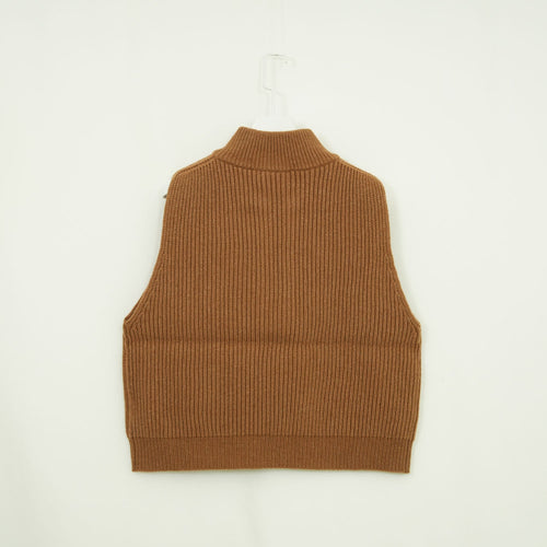 RIBBED KNIT WOOL VEST-CAMEL-