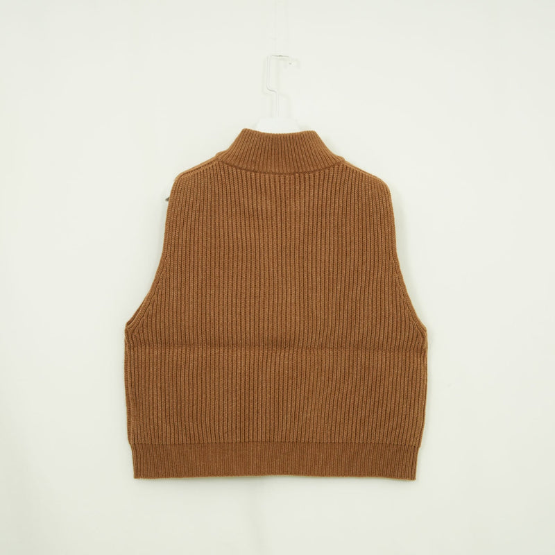 RIBBED KNIT WOOL VEST-CAMEL-