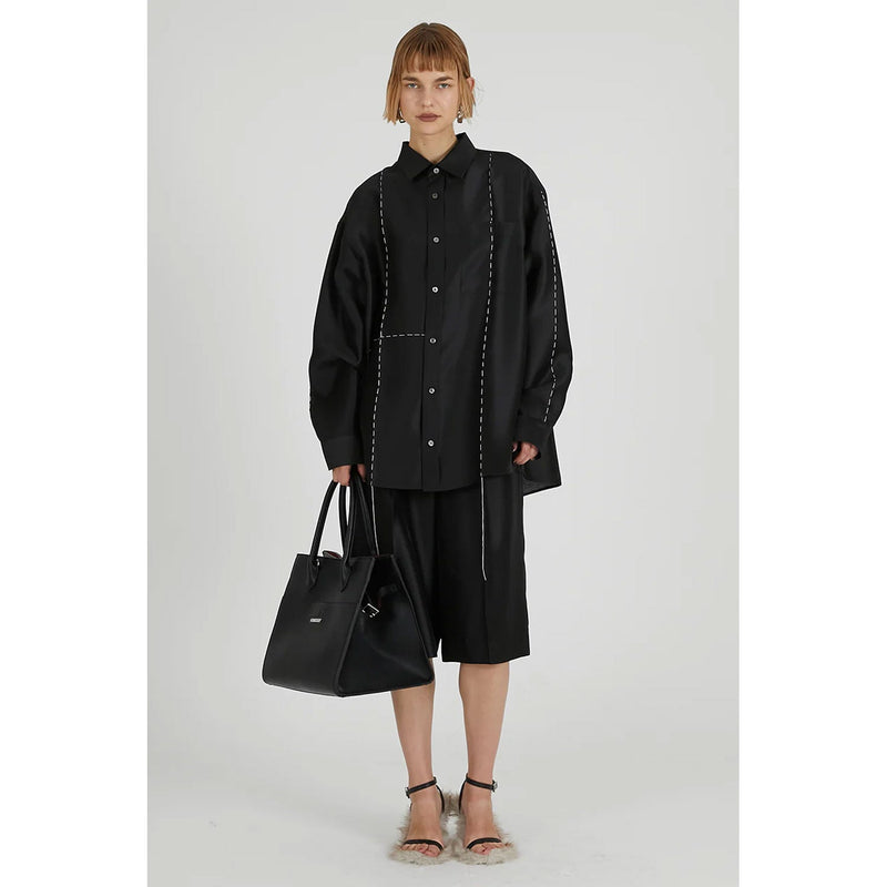 Organza Bermuda Pants-BLACK-