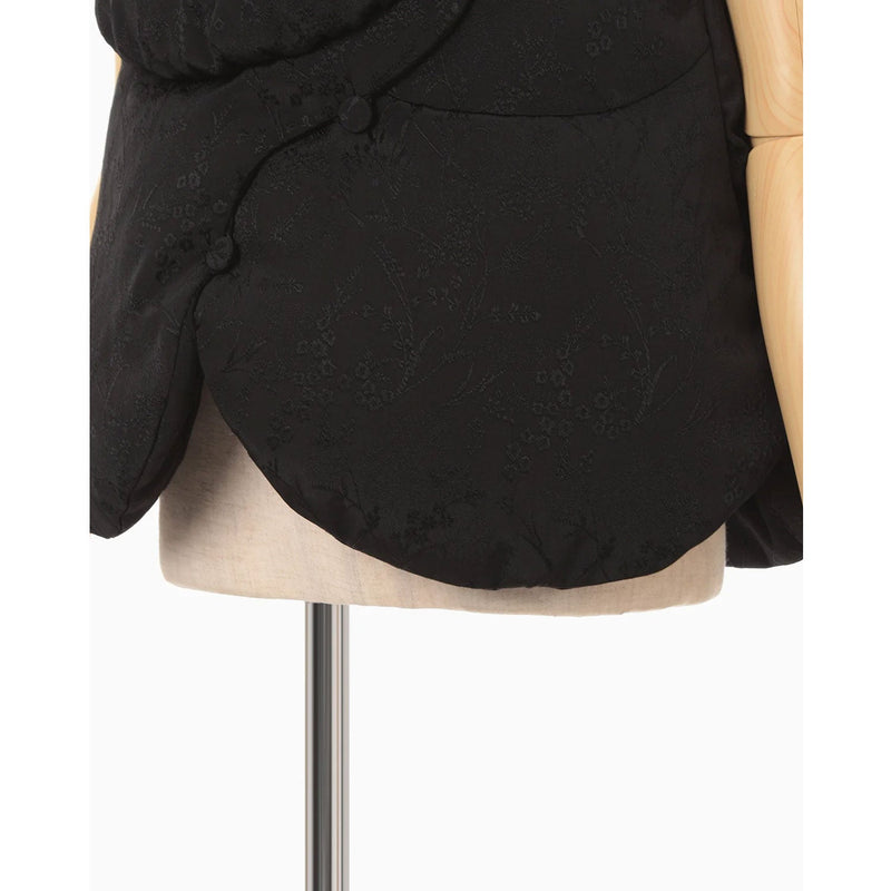 Floral Jacquard Rounded Down Vest - black