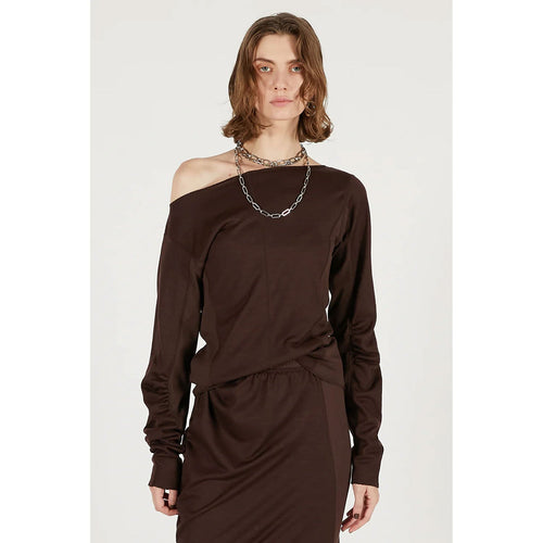 Wool Slouchy Sleeve Top -BROWN-