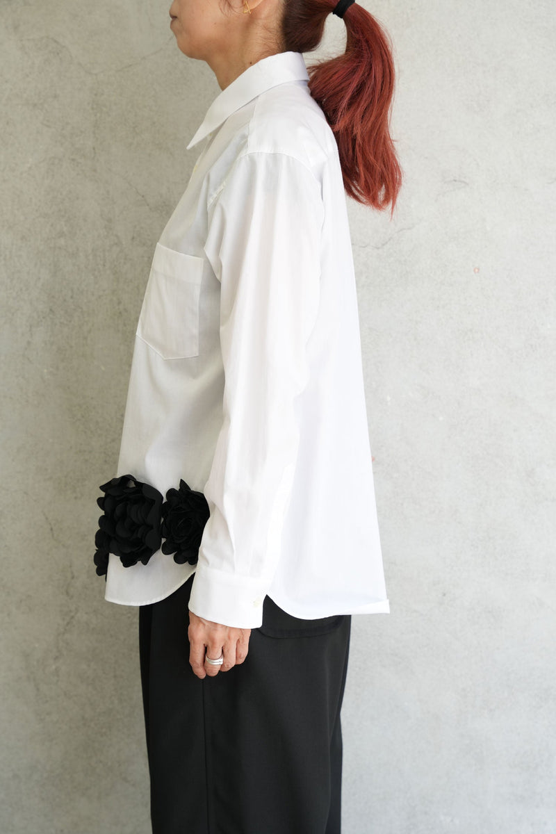フラワーモチーフシャツ-WHITE×BLACK-