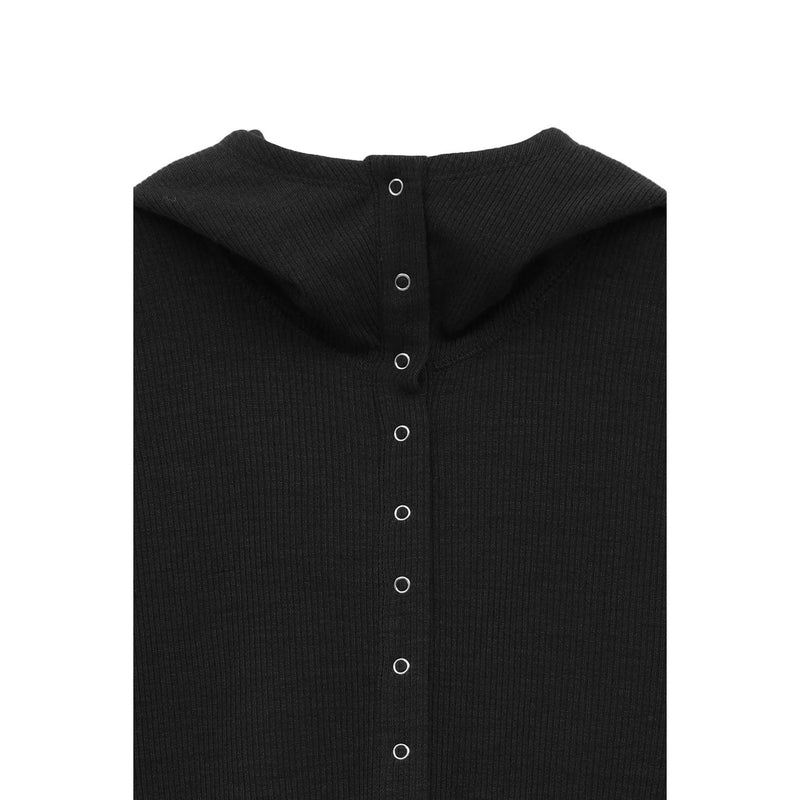 WOOL RIB HOODED TIGHT TOPS -BLACK-