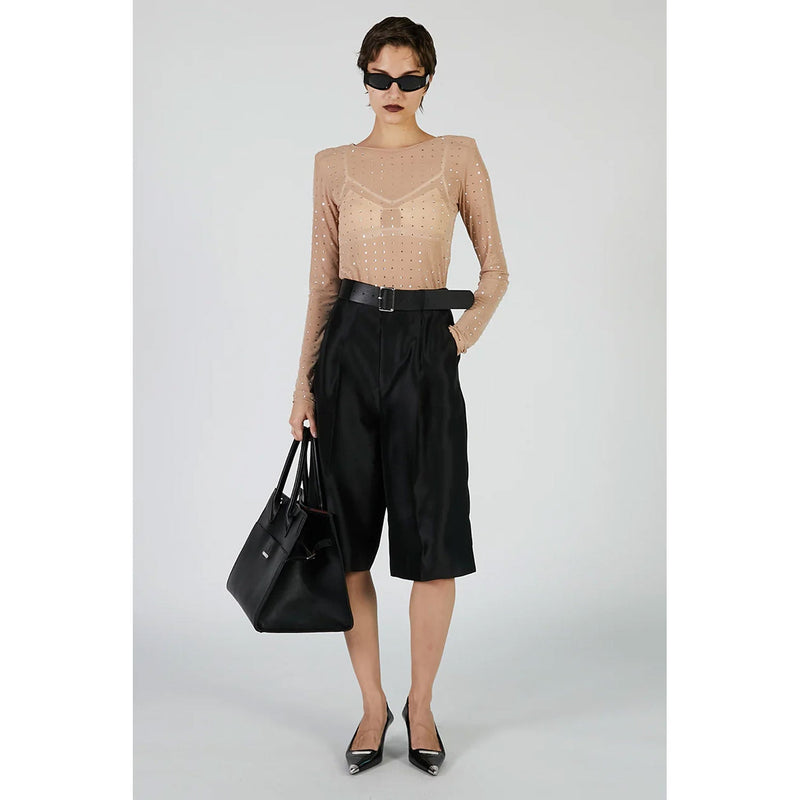 Organza Bermuda Pants-BLACK-