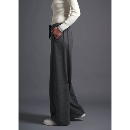 ALISON TROUSERS / HIGH GAUGE PURE WOOL JERSEY -DK GREY-