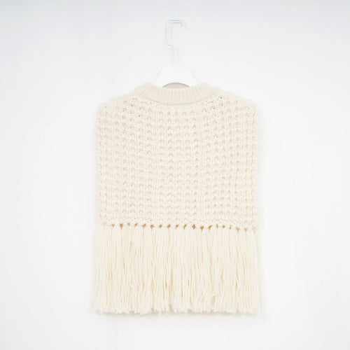 WAFFLE-KNIT SWEATER TOP W/FRINGE