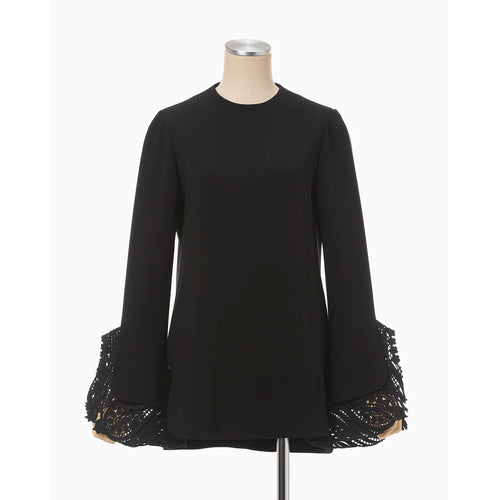 Embroidered Cuffs Top - black
