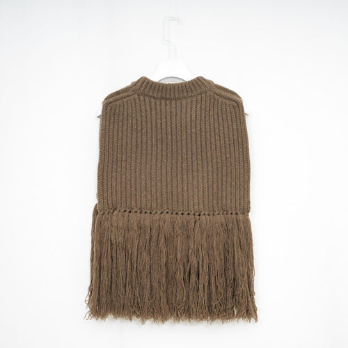 WOOL RIBBED SWEATER TOP FRINGE