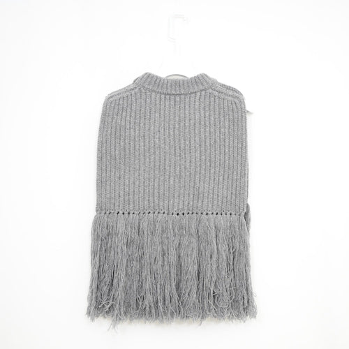 WOOL RIBBED SWEATER TOP FRINGE