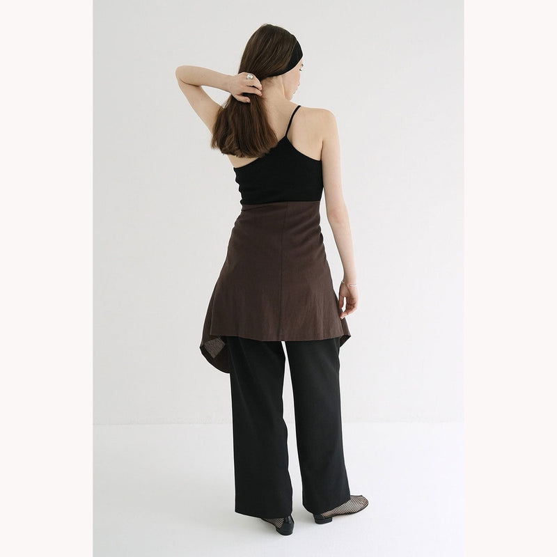 ONE SHOULDER RIB TANK-BROWN-