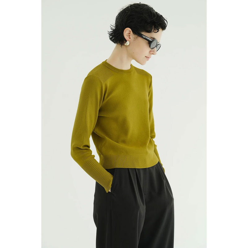 BASIC COMPACT KNIT TOPS -BEIGE-