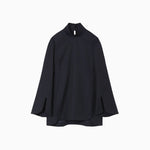 Light Wool Max Gabadine High Neck Blouse - navy