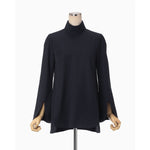 Light Wool Max Gabadine High Neck Blouse - navy