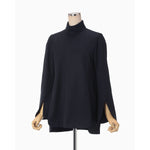 Light Wool Max Gabadine High Neck Blouse - navy