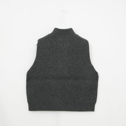 RIBBED KNIT WOOL VEST-CHACOAL-