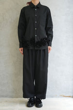 フラワーモチーフシャツ-BLACK×BLACK-