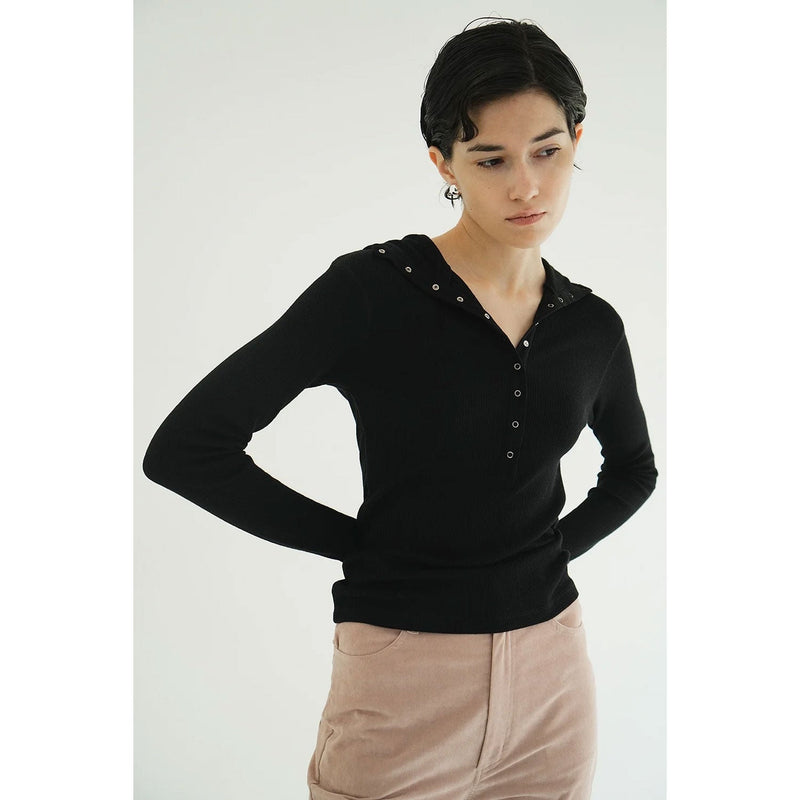 WOOL RIB HOODED TIGHT TOPS -BLACK-