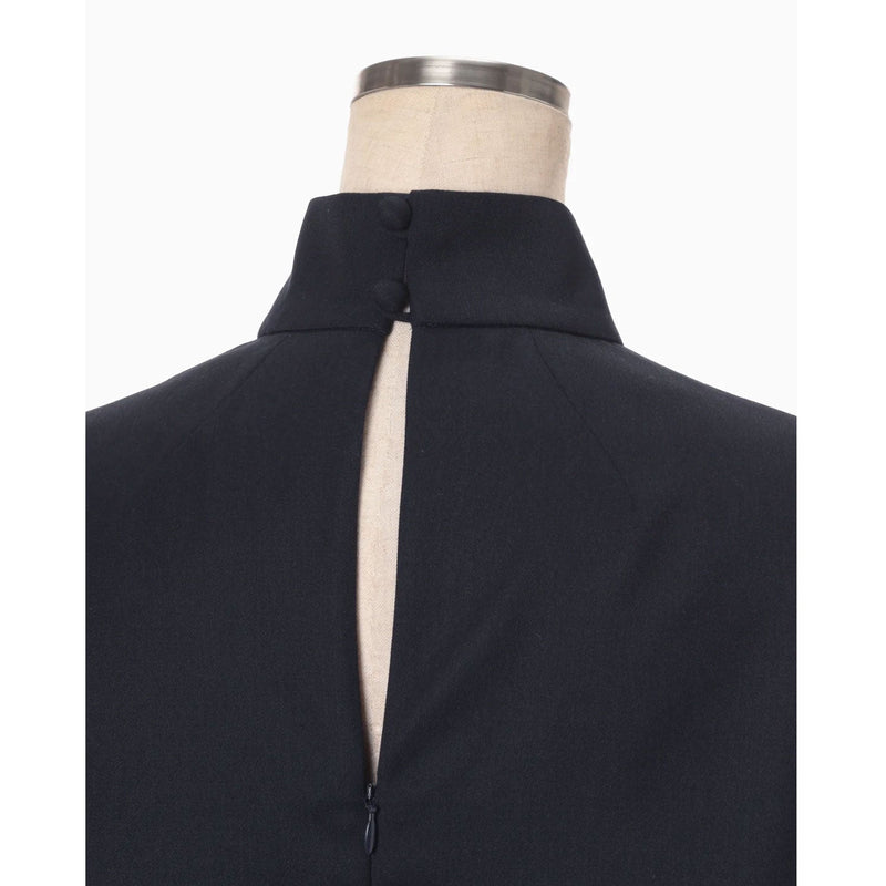 Light Wool Max Gabadine High Neck Blouse - navy