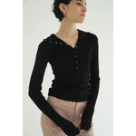 WOOL RIB HOODED TIGHT TOPS -BLACK-