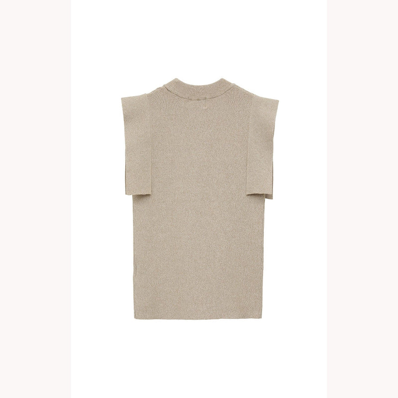 SQUARE SLEEVE KNIT TOPS -BLACK-