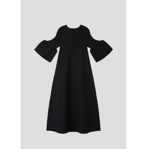POTTERY SHORT BELL SLEEVE FLARE DRESS -BLACK-