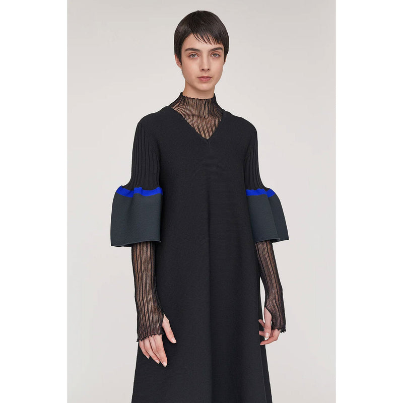 POTTERY SHORT BELL SLEEVE FLARE DRESS -BLACK MULT-