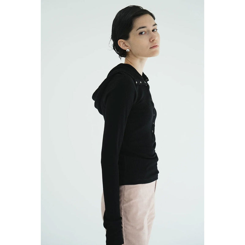 WOOL RIB HOODED TIGHT TOPS -BLACK-
