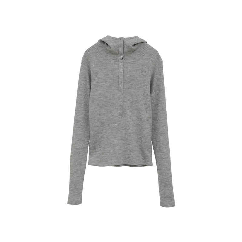 WOOL RIB HOODED TIGHT TOPS -BLACK-