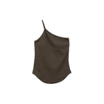 ONE SHOULDER RIB TANK-BROWN-