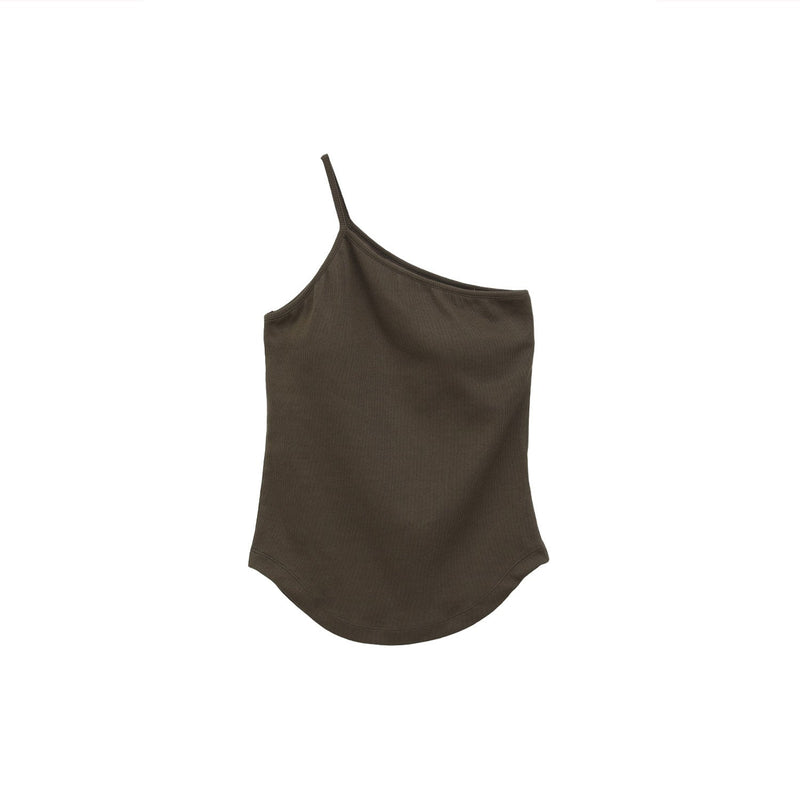ONE SHOULDER RIB TANK-BROWN-