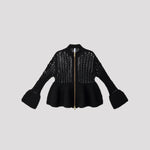 POTTERY LOW GAUGE-ZIP CARDIGAN-BALCK-