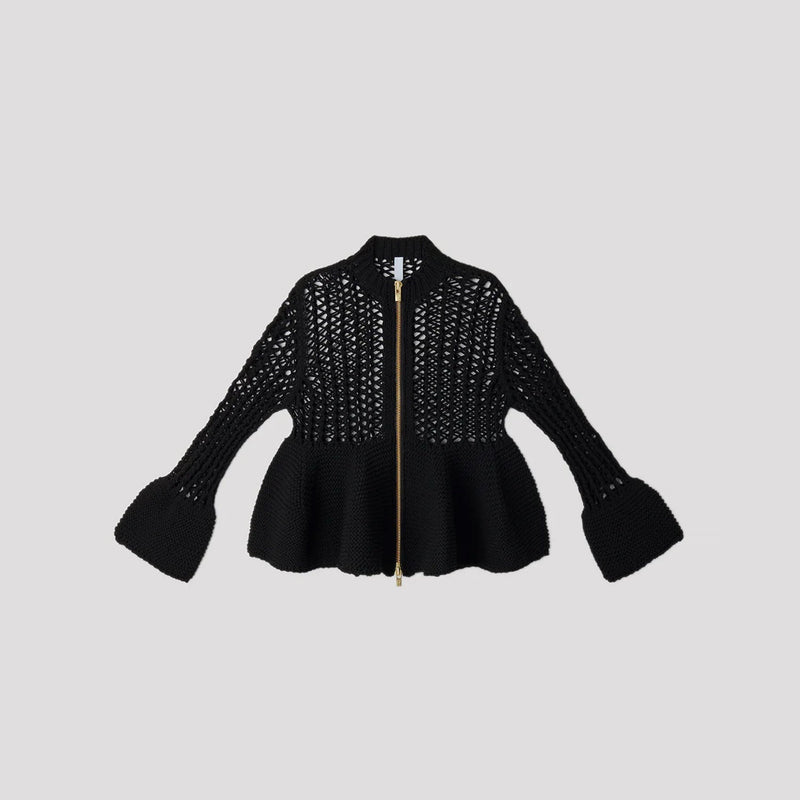 POTTERY LOW GAUGE-ZIP CARDIGAN-BALCK-