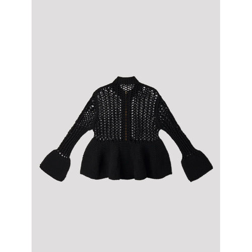 POTTERY LOW GAUGE-ZIP CARDIGAN-BALCK-