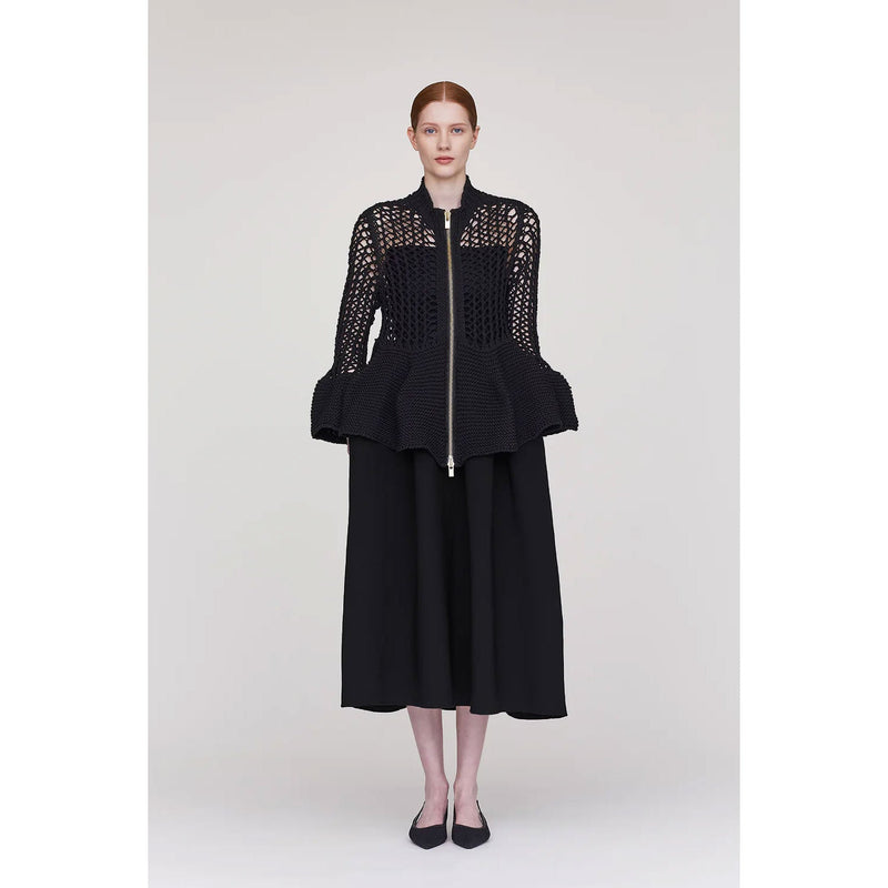 POTTERY LOW GAUGE-ZIP CARDIGAN-BALCK-